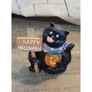 Happy Halloween black cat pumpkin home decor figure